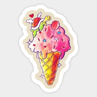 Winged Icecream Turtle Sticker